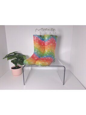 Western Chief Kids Rainbow Heart Print Rain Boots Size 10 US PVC Upper Glitter S